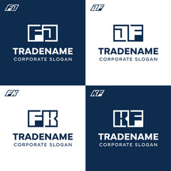Letters FJ JF FK KF Square and Dynamic Logo Set