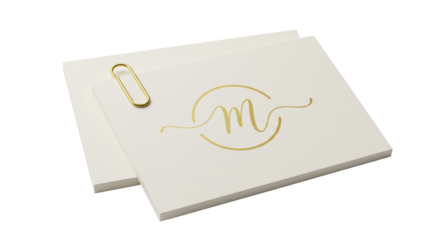 Isolated Letter M Logo Gold Foil Stationery Design