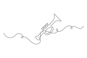 Trumpet icon continuous one line drawing  outline vector illustration
