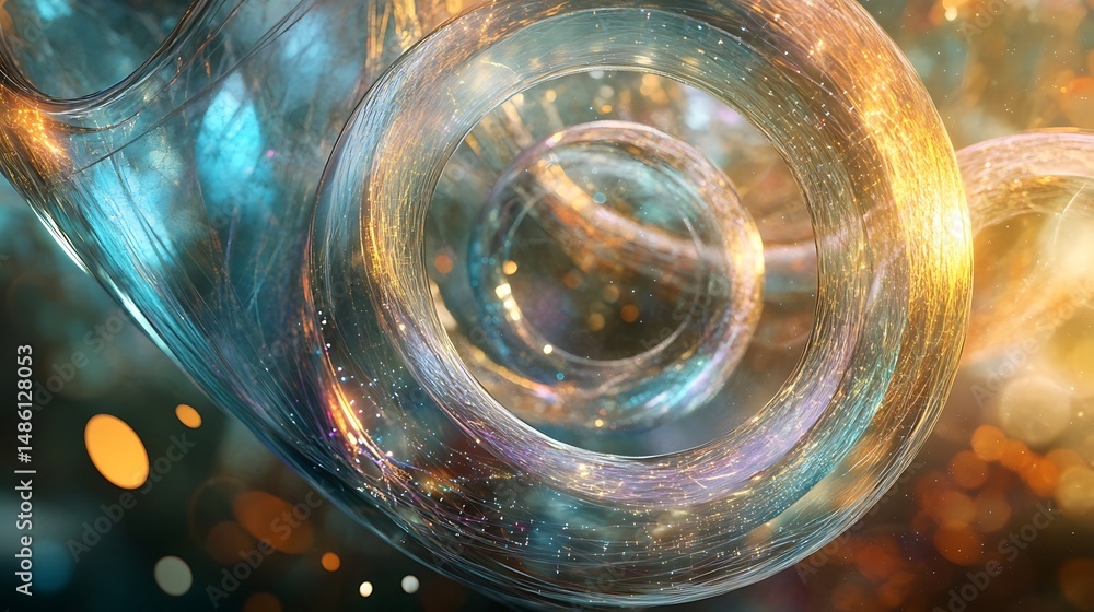 Poster abstract network grid wrapped in soft light rings