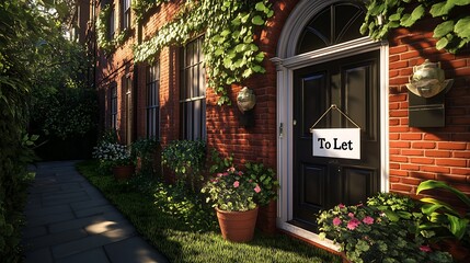 Brick house for rent, plants, sunny day