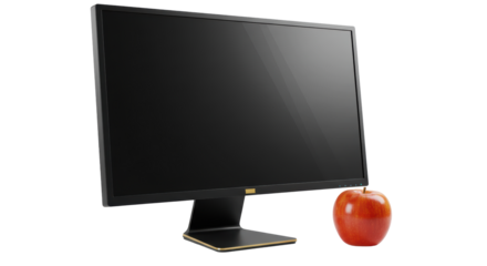 Isolated Black Monitor with Red Apple for Healthy Work Concept