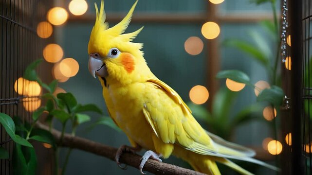 Yellow cockatiel parrot. Cute cockatiel. Pet parrot. Beautiful bird video. Funny parrot. Domestic yellow bird. Lovely plumage. Love for pets.