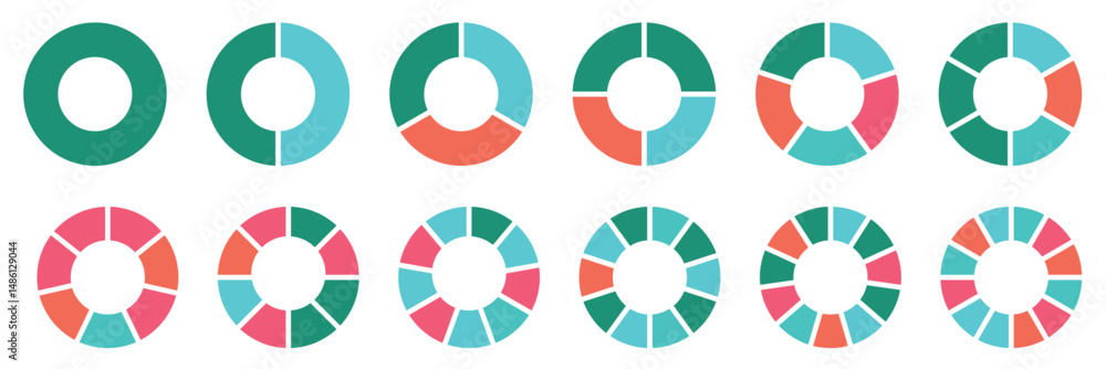 Aufkleber pie chart infographic set. circle diagram collection with sections or parts. segmented circle icons 