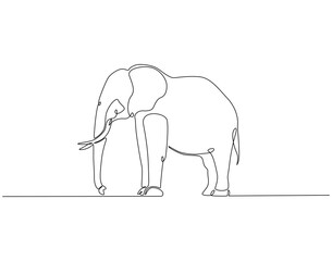 Continuous one line drawing of elephant animal. One line drawing illustration of elephant walking. World hypertension day concept single line. Editable outline