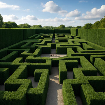 Nel cuore del dedalo verde: quando pareti di siepi perfettamente tagliate creano un intricato gioco di geometrie e prospettive dove il visitatore si smarrisce tra corridoi di un verde impossibile