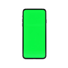 Modern smartphone with green screen, isolated on white or transparent background. PNG, Perfect for app mockups, UX/UI presentations, and digital design showcases.
