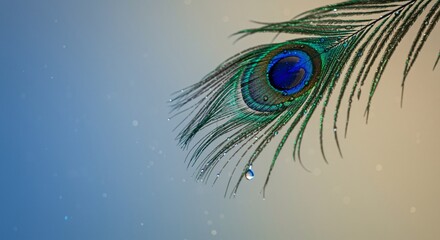 Obraz premium Close-up of a Peacock Feather with Water Droplets