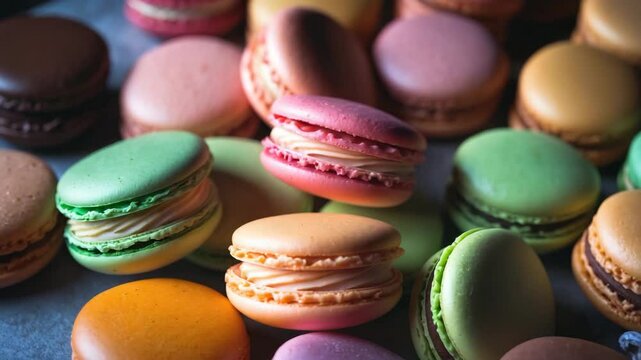 Traditional colorful macarons are a sweet meringue-based delicacy.
