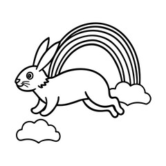 bunny hopping under rainbow line art silhouette vector