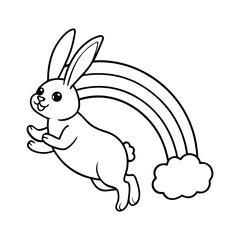 bunny hopping under rainbow line art silhouette vector