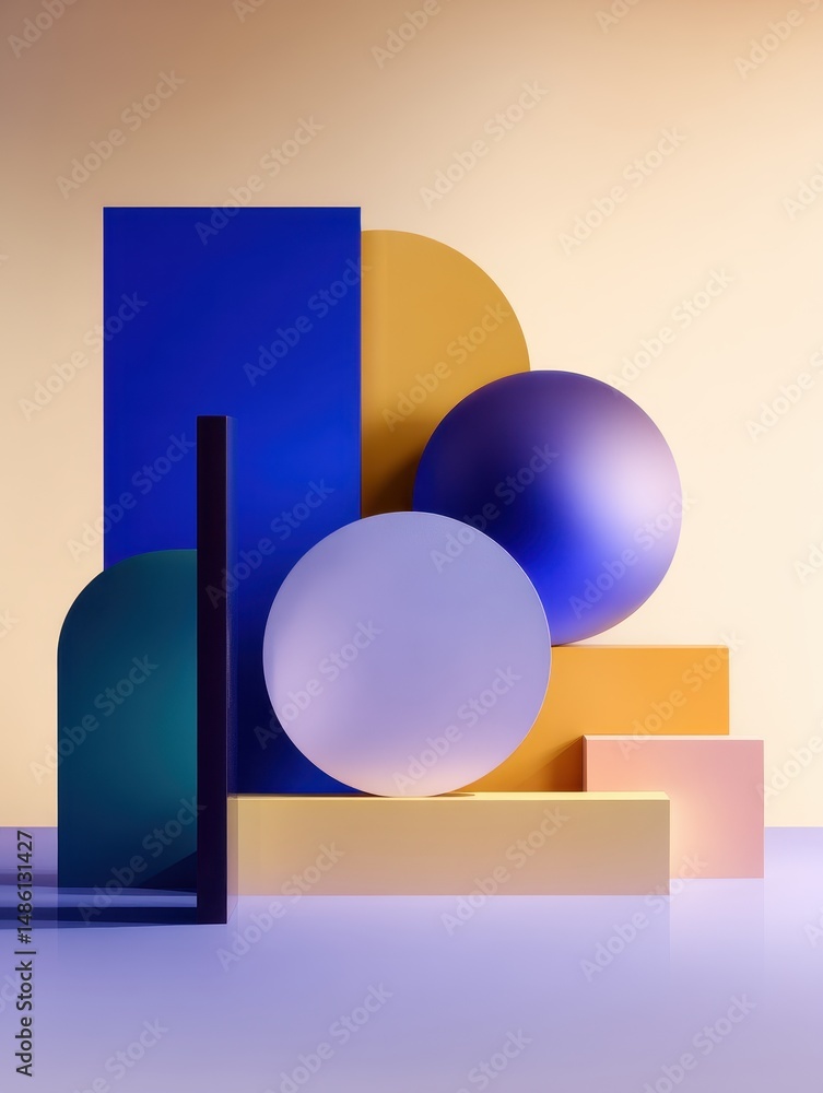 Aufkleber colorful geometric shapes arranged artistically on a smooth surface with a soft gradient background