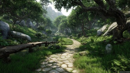 Obraz premium Serene Forest Path Beckons Through Green Wonderland
