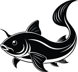 Catfish silhouette, Cat fish silhouette art design