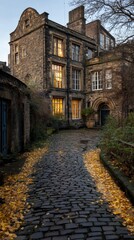 Edinburgh's Historic Stone Building Bathed in Evening Light
