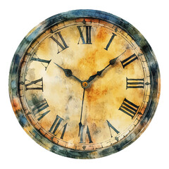 Vintage Wall Clock With Roman Numerals, watercolor vector, high quality, isolated on a white background.
