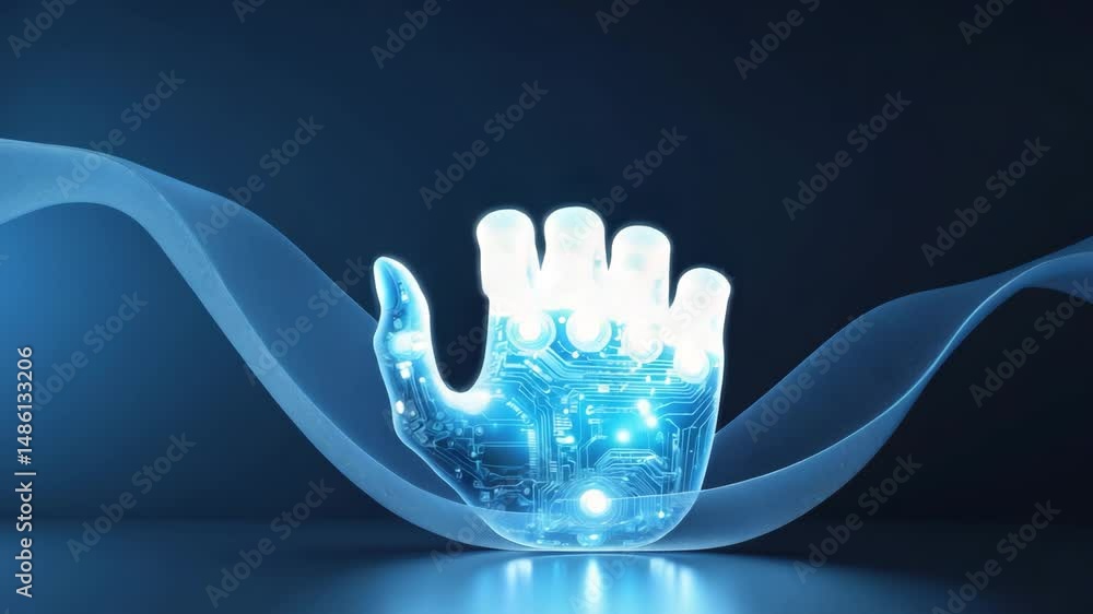 Poster concept of healthcare technology and innovation with virtual digital hand of artificial intelligence
