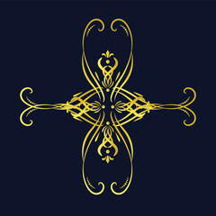 Golden Vintage Decorative Corner Ornament for Invitation Card, Frame Border, or Classic Label Design in Elegant Royal Style on Dark Background