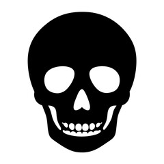 Simple vector silhouette of a human skull with teeth on white background