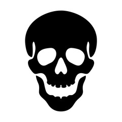 Stylized black human skull symbol on a white isolated background