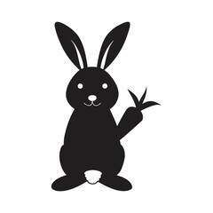 bunny with big ears and a carrot vector silhouette