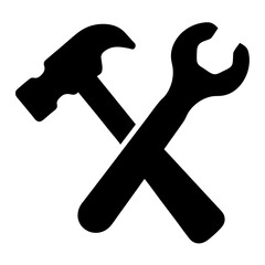 Black and White Illustration of a Hammer and Wrench Crossed Over Each Other