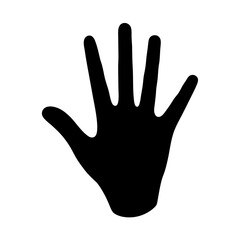 Black silhouette of a human hand on a white isolated background