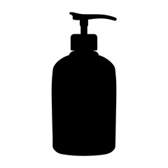 Black silhouette illustration of a liquid soap dispenser bottle isolated on white