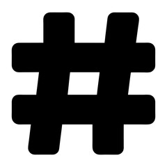 A bold black hashtag symbol with rounded edges on a white background