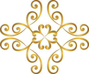 Classic Golden Floral Swirl Ornament with Elegant Symmetry for Royal Invitation, Decorative Element, or Antique Label Design on White Background