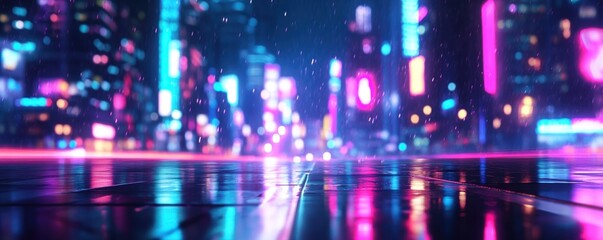 Neon Cityscape: Rain-Kissed Streets Reflecting Vibrant Lights