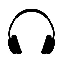 Isolated black silhouette of headphones representing audio entertainment and technology