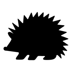 Silhouette of a Hedgehog with Sharp Quills on White Background, Simple Illustration