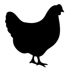 Monochrome silhouette of a chicken standing against a stark white background