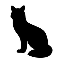 Elegant black cat silhouette gracefully sitting on a white background art