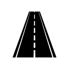 Simple black and white road illustration with lane markers in perspective view