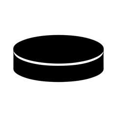 Black hockey puck used on ice for scoring or for physical impacts