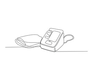 Digital medical blood pressure monitor outline illustration. Continuous line drawing of medical blood pressure equipment.