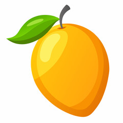 Single Ripe Mango Fruit with Green Leaf Illustration