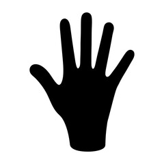 A silhouette of a human hand with spread fingers in black