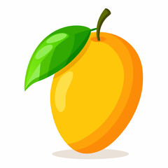 Single Ripe Mango Fruit with Green Leaf Illustration