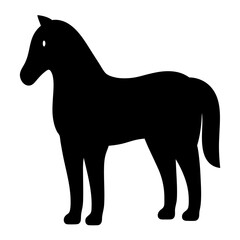 Elegant black silhouette of a standing horse against a bright white background