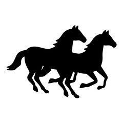 Two horses galloping in silhouette, a powerful and graceful duo moving forward