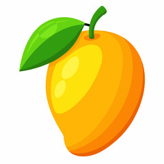 Single Ripe Mango Fruit with Green Leaf Illustration