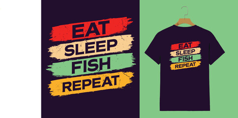 "EAT SLEEP FISH REPEAT Retro Brush-Stroke Fishing T-Shirt – Funny Angler Gift Tee"

