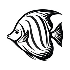 Fish Icon Illustration, Semicircular Shape, Black and White Strips, Aquatic Animal Art