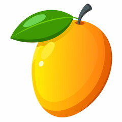 Single Ripe Yellow Orange Fruit with Green Leaf