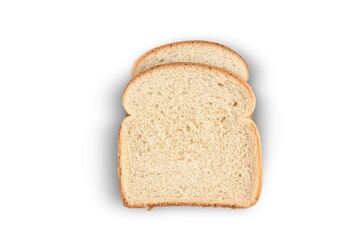 Overhead view of slice of white bread on white background