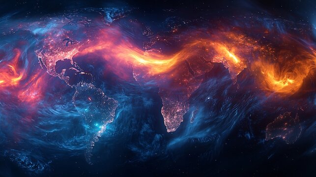 Labeled global wind belts Hadley Ferrel and Polar cells Global Wind Circulation atmospheric infographic air cell animation style digital render