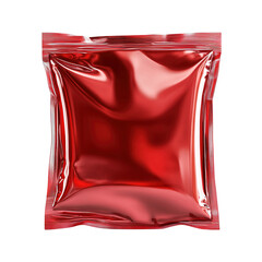 Shiny red packaging, blank foil bag for product mock up, isolated in studio